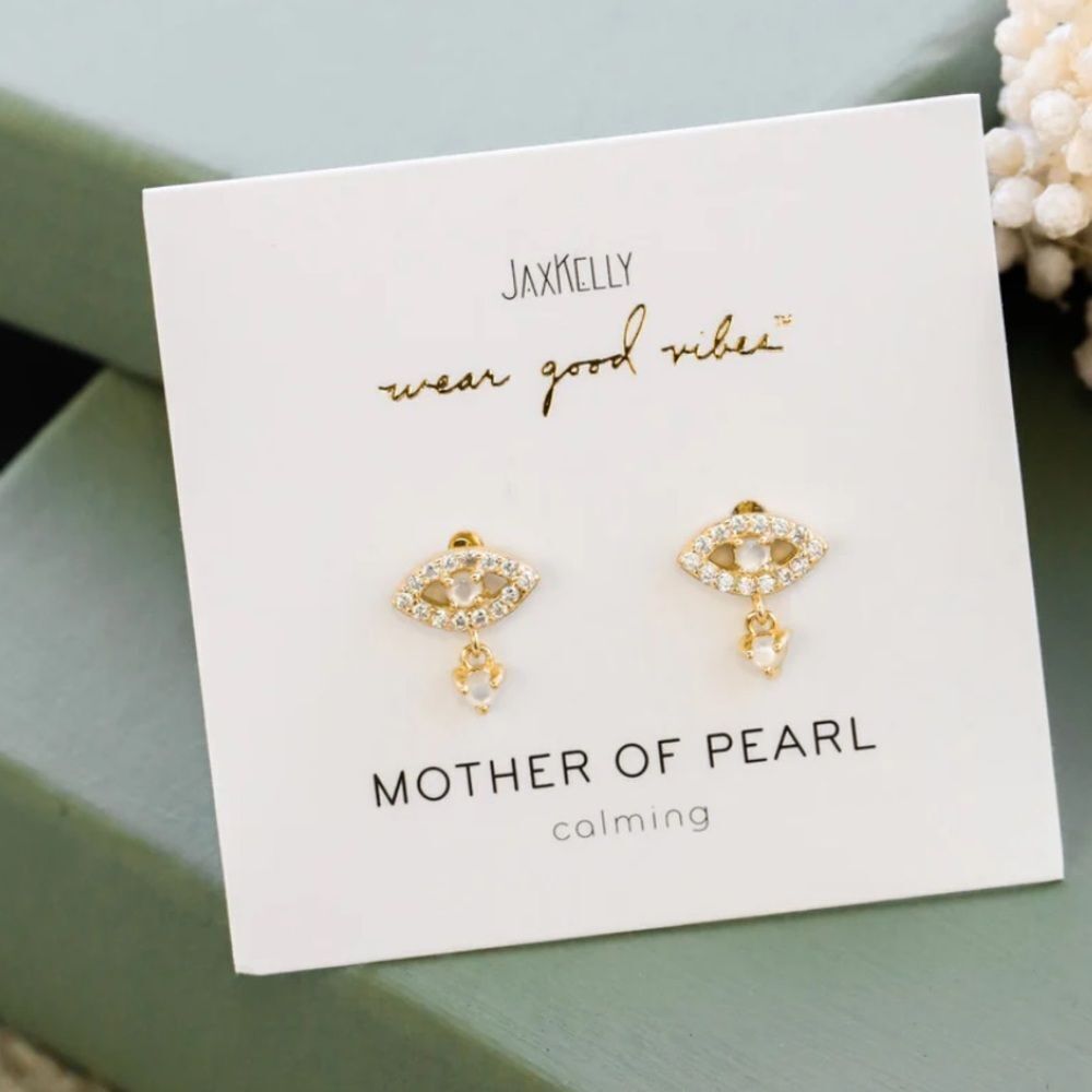 Jax Kelly Mother of Pearl Evil Eye Drop Stud Earrings